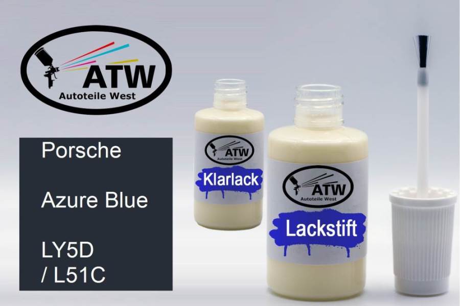 Porsche, Azure Blue, LY5D / L51C: 20ml Lackstift + 20ml Klarlack - Set, von ATW Autoteile West.